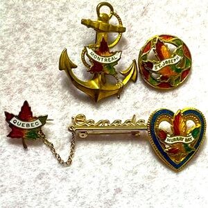 Set Of 4 Vintage Canada Travel Souvenir Pin Brooch Anchor Montreal Quebec